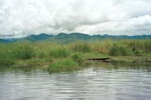 to Jpeg 31K 9809O25 Looking across the hills running alongside the lake, Lake Inle, Shan State.