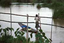 to Jpeg 44K 9809P27 Intha boatman leg-rowing in the evening light on Lake Inle, Shan State. 