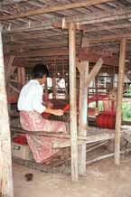 to Jpeg 50 K 9809R03 Weaving Shan bags under a house off a waterway at the back of the floating market at Ywa-ma- Lake Inle, Shan State. 