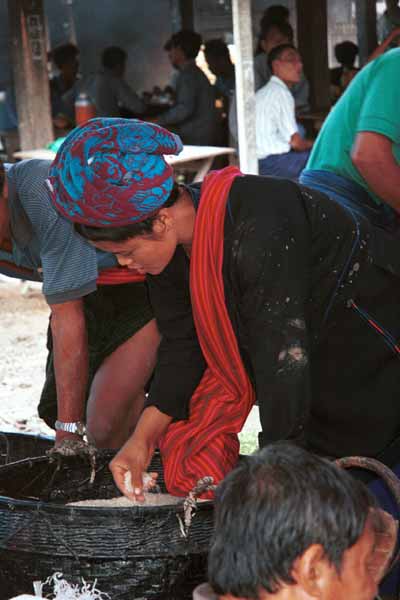 24K Jpeg 9809N16 Pa'O woman checking the quality of the rice in Nampan 5-day rotating market, Lake Inle, Shan State