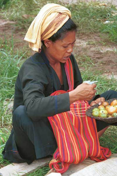 35K Jpeg 9809R33 Pa'O woman selling tomatoes at Ywama floating market, Lake Inle, Shan State