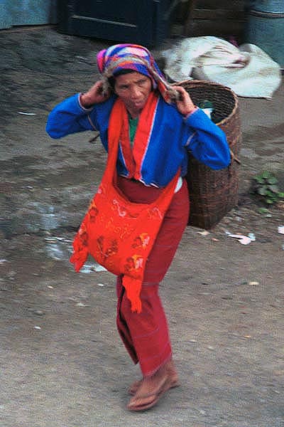 Jpeg 62K Silver Palaung woman coming away from Kalaw market, Shan State