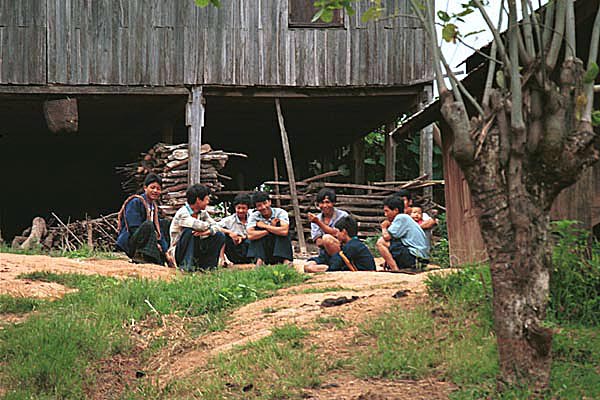 86K Jpeg A group of young men near the entrance to the Silver Palaung village of Pein Ne Bin near Kalaw, northwestern Shan State