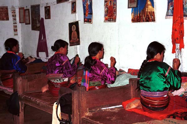 68K Jpeg Silver Palaung women praying on 'Full Moon day' in Pein Ne Bin village, near Kalaw southwestern Shan State.