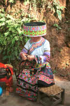 Jpeg 120K Working on a braid - the costume shows both Clean Water and Red Hat Miao - Da Shu Jia village, Xin Zhou township, Longlin county, Guangxi province 0010i07.jpg