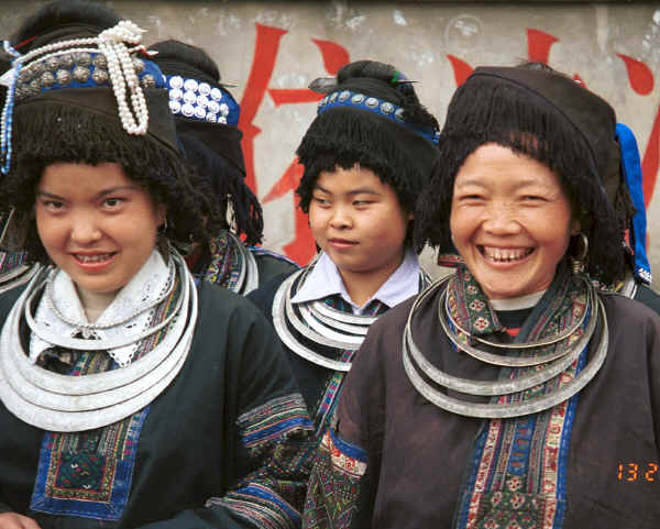 Two generations of Black Miao women in their festival costumes - Dai Lo village, Shi Zi township, Ping Ba county, Guizhou county 0010z17.jpg