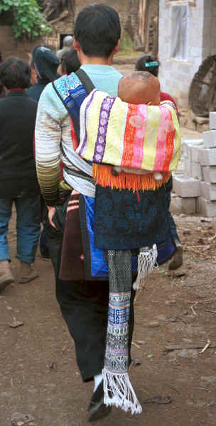 Black Miao father carrying his child through the village - Dai Lo village, Shi Zi township, Ping Ba county, Guizhou county 0010za09.jpg