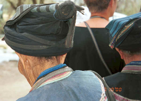 Back view of the headdresses of two old Bouyei women - Shitou village, Huanggousu township, Zhen Nin county, Guizhou province 0010u19.jpg