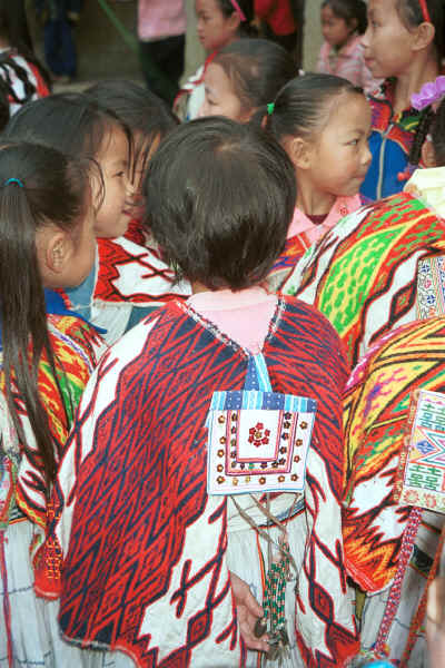 Jpeg K Back view of young Big Flower girl in her festival cape with her friends - Xian Ma village, Hou Chang township, Puding county, Guizhou province 0010x22.jpg