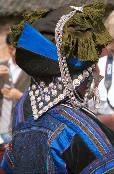 Back view of a Black Miao woman's festival headdress,  Zuo Qi village, Min Gu township, Zhenfeng county, Guizhou province 0010p30.jpg