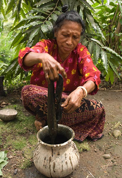indigo dye at Watublapi: this small pot is for demonstration purposes; large pots are used for the real thing