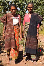 to 88K jpg Margareta Lolon (right) and Juliana Boy from Ili Api, with sarongs that they wove themselves. The red sarong on the left is used for wrapping elephant tusks given in bridewealth exchanges, while the dark blue sarong at right is worn by the bride's family members at weddings