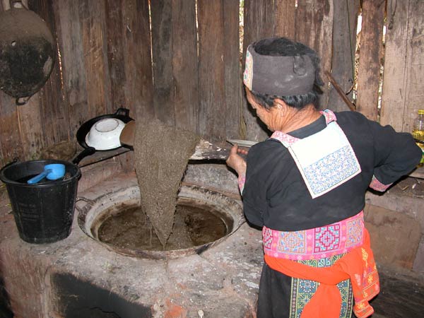 Jpeg 52K White Hmong woman dyeing hemp in an indigo dye bath in the village of Ban Pha-nok-kok  3430