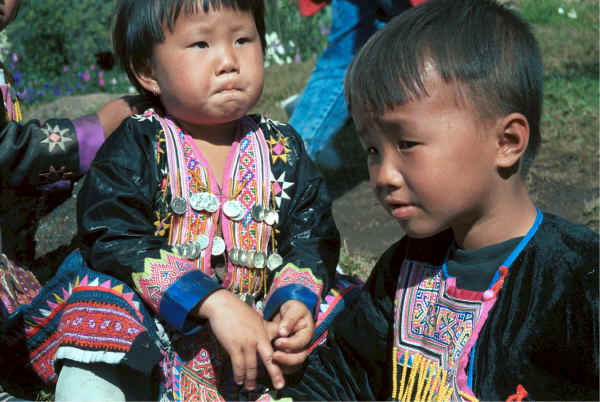 Blue Hmong young girl and boy in a village on Doi Suthep above Chiang Mai 8812l12